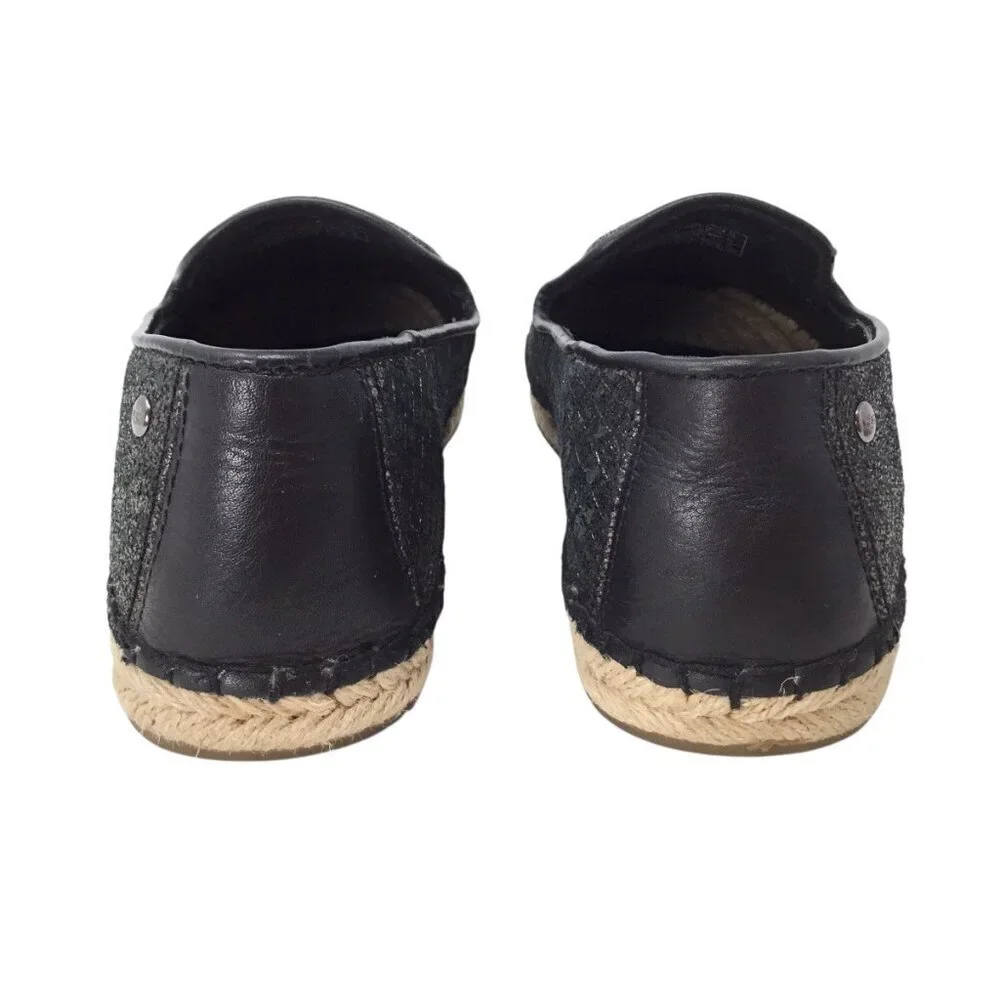 Ugg Sandrinne Espadrille Size 5 Basket Woven Flats Black Gold Metallic 1010196